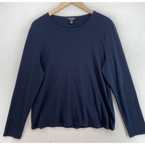 LAUREN RALPH LAUREN Top 2XL Long Sleeve Interlock Jersey Cotton Basic Blue
